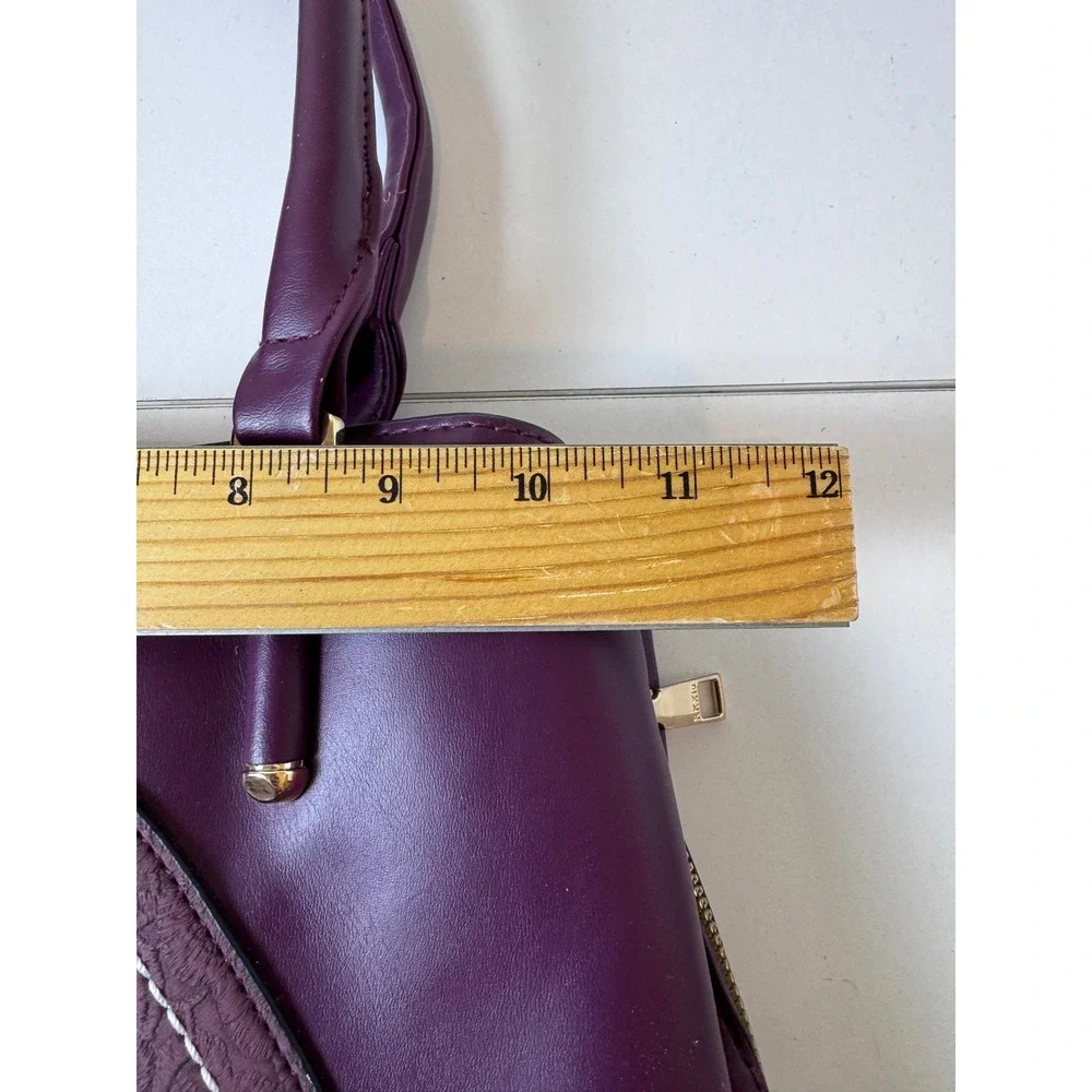 Y2K Purple Faux Leather‎ Lace Overlay Satchel Bag Women Medium Structured Chic